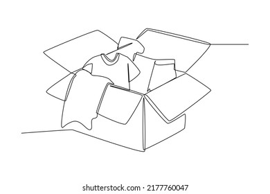 Single one line drawing Clothing donation box. World charity day concept. Continuous line draw design graphic vector illustration.