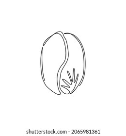 Single one line drawing coffee shop emblem logo. Coffee store label insignia template. Coffee bean silhouette hand drawn. Coffee seed simple icon. Modern continuous line draw design graphic vector