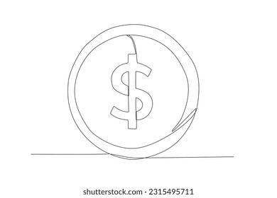 Icono plano de una sola línea de dibujo. Moneda de un dólar. Moneda con signo de dólar. Símbolo de dinero. Moneda estadounidense. Ahorro del concepto de inversión. Ilustración de líneas continuas moderna de diseño gráfico vectorial
