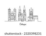 Single one line drawing Cologne city skyline. City concept. Continuous line draw design graphic vector illustration.
