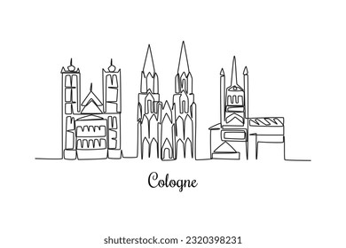 Single one line drawing Cologne city skyline. City concept. Continuous line draw design graphic vector illustration.