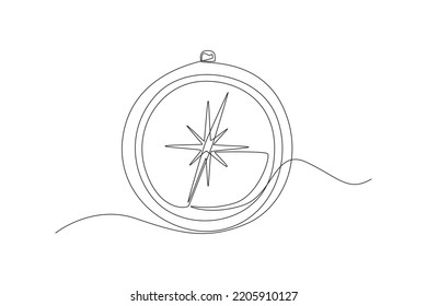 Single one line drawing compass for locating direction. Shipment and logistic concept. Continuous line draw design graphic vector illustration.