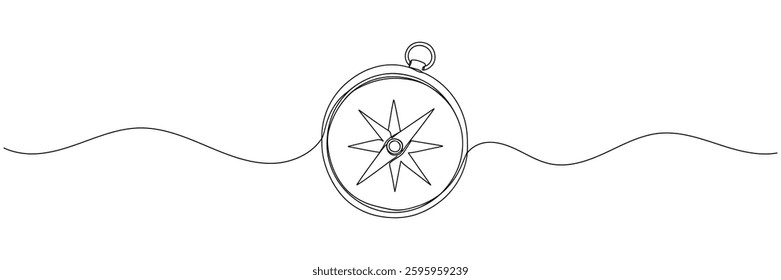 Single one line drawing compass for locating direction. Shipment and logistic concept. Continuous line draw design graphic vector illustration.