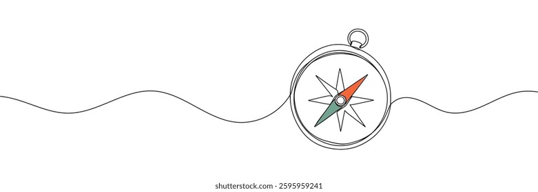 Single one line drawing compass for locating direction. Shipment and logistic concept. Continuous line draw design graphic vector illustration.