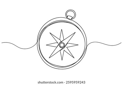 Single one line drawing compass for locating direction. Shipment and logistic concept. Continuous line draw design graphic vector illustration.