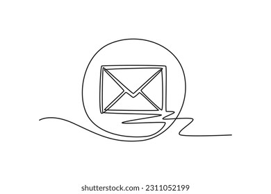 Single one line drawing Contact us icon concept. Continuous line draw design graphic vector illustration.