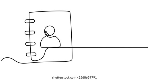 Single one line drawing Contact us icon concept. Continuous line draw design graphic vector illustration, Contact book symbol icon continuous one line drawing, Contact book. At, list, email, message. 