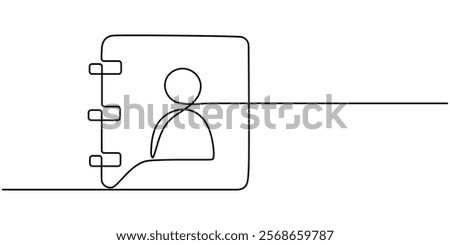 Single one line drawing Contact us icon concept. Continuous line draw design graphic vector illustration, Contact book symbol icon continuous one line drawing, Contact book. At, list, email, message. 