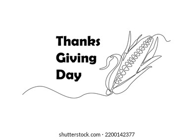 Single one line drawing corn vegetable. Thanks giving concept. Continuous line draw design graphic vector illustration.