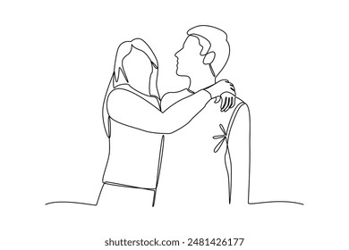 Single one line drawing A couple is making out on their anniversary. Couple in love spending time together. Happy family concept. Modern continuous line draw design graphic vector illustration