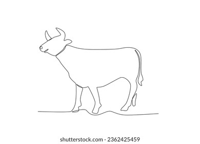 Single one line drawing of a cow. Continuous line draw design graphic vector illustration.
