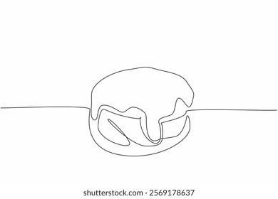 Single one line drawing cream puff topped with melted chocolate. A very delicious dessert. Full of cream in the mouth. National Chocolate Custard Day. Continuous line design graphic illustration