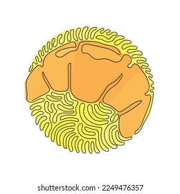 Single one line drawing croissant and sweet buns. Bakery French croissant for breakfast in morning. Swirl curl circle background style. Modern continuous line draw design graphic vector illustration