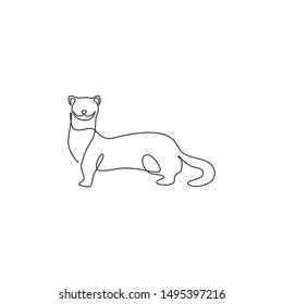 Single one line drawing of cute weasel for company logo identity. Small and active mammal predator mascot concept for national zoo icon. Modern continuous line draw design vector graphic illustration