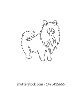 Single one line drawing of cute pomeranian dog for company logo identity. Purebred dog mascot concept for pedigree friendly pet icon. Modern continuous one line draw graphic design vector illustration