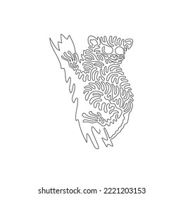 Single one line drawing of cute tarsier small primates abstract art. Continuous line drawing graphic design vector illustration of big eyed cute tarsier for icon, symbol, logo, sign, boho poster