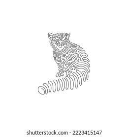 Single one line drawing of cute red panda sitting abstract art. Continuous line draw graphic design vector illustration of long and thick red panda tail for icon, symbol, logo, poster wall decor
