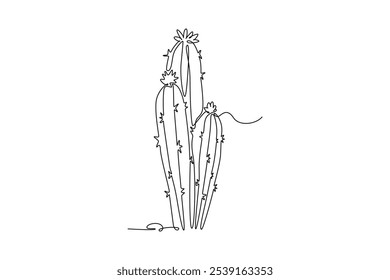 Single one line drawing cute exotic tropical spiny cactus plant. Printable decorative houseplant concept home decor wallpaper ornament. Modern continuous line draw design graphic vector illustration