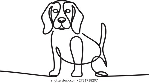 Single one line drawing of cute beagle dog for company logo identity. Purebred dog mascot concept for pedigree friendly pet icon. one line Icon drawing
