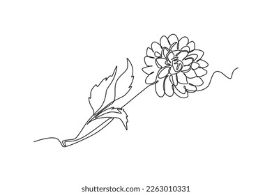 Eine einzige Linie, die Dahlienblume zeichnet. Schönes Blumenkonzept. Grafische Vektorgrafik für kontinuierliche Zeilenzeichnung.