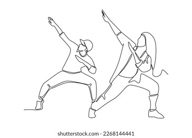 Single one line drawing dancing class. Class in action concept. Continuous line draw design graphic vector illustration.