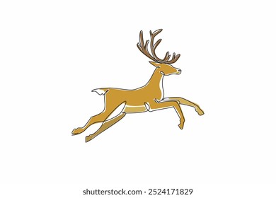 Einzeilige Zeichnung Hirsch springen. Berühmte Tiere im Winter. Natürlich in der kalten Natur leben. Schneetiere. Fauna. Tierwelt. Weltschneetag. Grafische Illustration zum Liniendesign