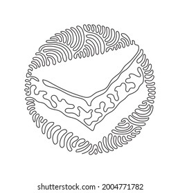Dibujo de una sola línea de deliciosos sándwiches jugosos llenos de verduras, queso, carne, chuleta. Estilo de fondo del círculo de redondeo giratorio. Ilustración de líneas continuas moderna de diseño gráfico vectorial