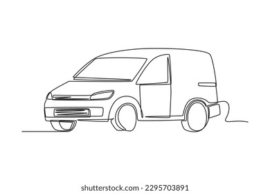 Single one line drawing Delivery Van with Box cargo. Car concept. Continuous line draw design graphic vector illustration.