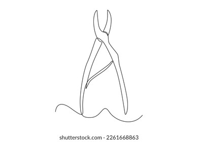 Single one line drawing Dental pliers. Dental health concept. Continuous line draw design graphic vector illustration.