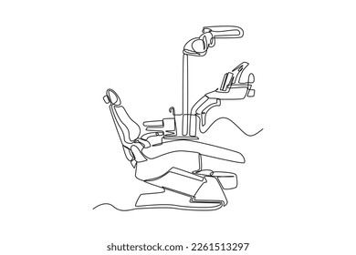 Dibujo de una sola línea Silla de dentista. Concepto de salud dental. Ilustración gráfica de vector de diseño de línea continua.