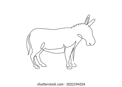 Single One Line Drawing Donkey Cute Farm Animal. Friendly Tame Animals Mascot For Livestock. Helping Farmers Bring Agricultural Produce. Modern Continuous Line Draw Design Graphic Vector Illustration