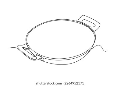 Single one line drawing dripping pan. Cooking utensil concept. Continuous line draw design graphic vector illustration.