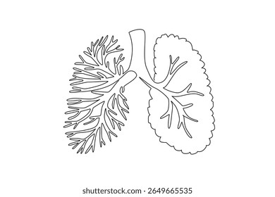 Uma única linha desenhando ramos secos com muitos galhos sem folhas formando pulmões. As diferenças na qualidade do ar afetam os pulmões. Respiração. Conceito de árvore. Ilustração gráfica de design de linha contínua
