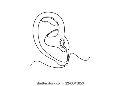 Single one line drawing ear. Human organ concept. Continuous line draw design graphic vector illustration.
