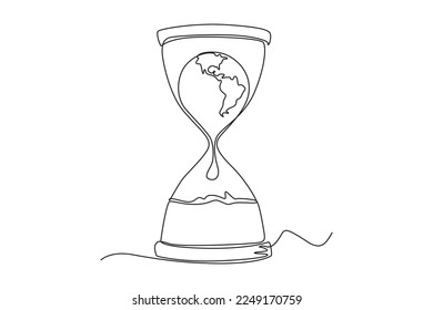 Single one line drawing earth in hourglass. Earth hour concept. Continuous line draw design graphic vector illustration.