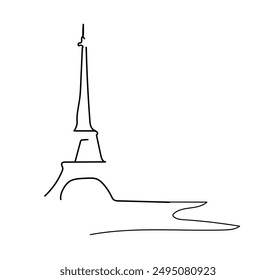 Single one line drawing of Eiffel Tower landmark wall decor poster. Iconic place in Paris. Tourism and travel greeting postcard concept. Modern continuous line draw design vector illustration