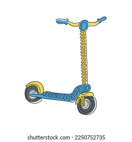 Motocicleta eléctrica de dibujo de una sola línea. Transporte eléctrico. patada eléctrica. Transporte ecológico. Estilo de vida urbano. Estilo de rizo giratorio. Ilustración gráfica de diseño de trazos de línea continua