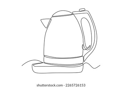 Single one line drawing Electric kettle. Cooking utensil concept. Continuous line draw design graphic vector illustration.