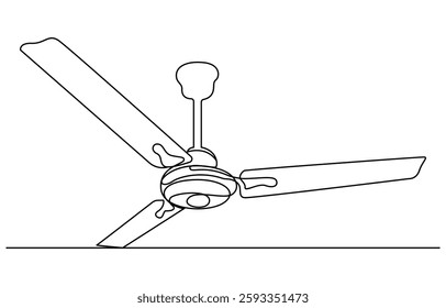 Single one line drawing Electric ceiling fan. Electricity home appliance concept, Continuous line ceiling fan art. Single line ceiling fan concept.