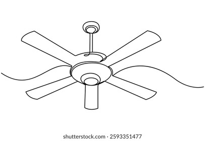 Single one line drawing Electric ceiling fan. Electricity home appliance concept, Continuous line ceiling fan art. Single line ceiling fan concept.
