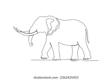 Single one line drawing of a elephant. Continuous line draw design graphic vector illustration.
