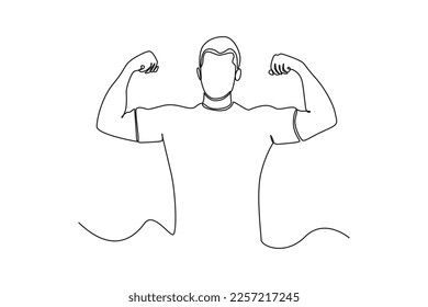 Single one line drawing employee  rising Hands up. Personal development Concept. Continuous line draw design graphic vector illustration.