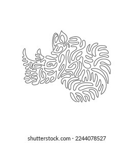 Single one line drawing of exotic horns rhino, abstract art. Continuous line draw graphic design vector illustration of rhinoceros body and big head for icon, symbol, company logo, poster wall decor