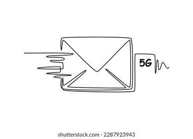 Mensaje rápido de dibujo de una sola línea con tecnología 5G. Concepto de tecnología 5G. Ilustración gráfica de vector de diseño de línea continua.