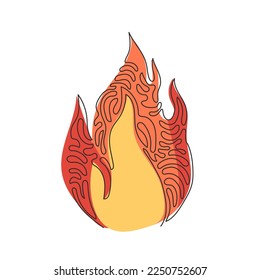 Single one line drawing fire, flame. Red flame in abstract style. Flat fire. Modern art isolated graphic. Fire sign. Swirl curl style. Modern continuous line draw design graphic vector illustration
