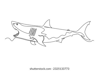 Single one line drawing Fish and wild marine animals concept. Continuous line draw design graphic vector illustration.