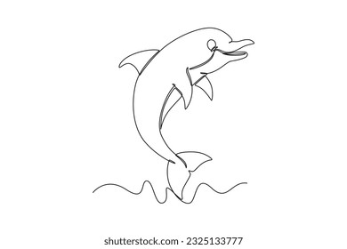 Single one line drawing Fish and wild marine animals concept. Continuous line draw design graphic vector illustration.