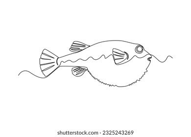 Single one line drawing Fish and wild marine animals concept. Continuous line draw design graphic vector illustration.