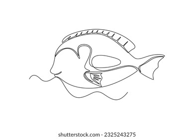 Single one line drawing Fish and wild marine animals concept. Continuous line draw design graphic vector illustration.