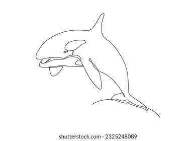 Single one line drawing Fish and wild marine animals concept. Continuous line draw design graphic vector illustration.